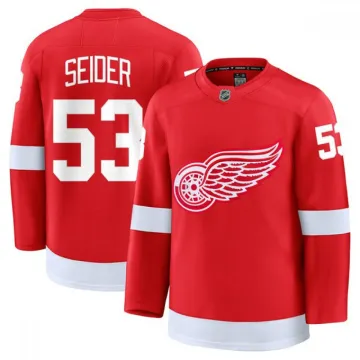 Maillot Premium domicile de Moritz Seider des Red Wings de Détroit - Rouge