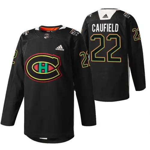 Montreal Canadiens Cole Caufield Schwarz Geschichte Nacht Warmup Jersey