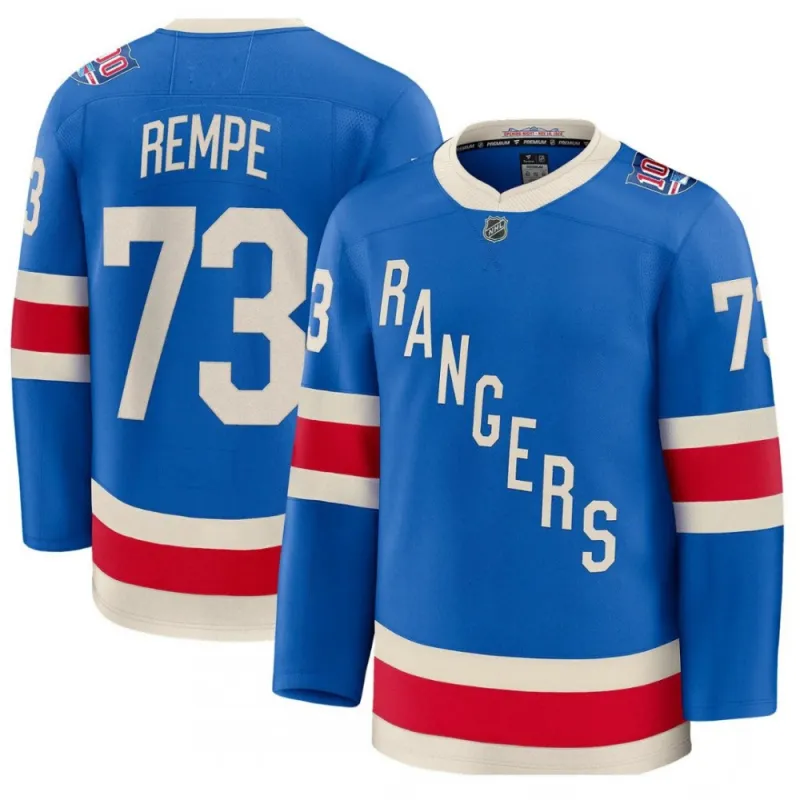 Men’s New York Rangers Matt Rempe Blue Centennial Premium Jersey