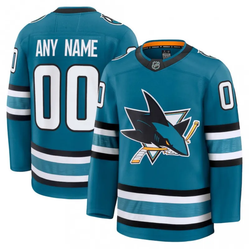 Men’s San Jose Sharks Teal Home Premium Custom Jersey