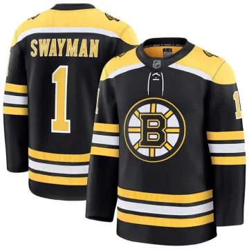 Jeremy Swayman Camisola Premium preta dos Boston Bruins em casa