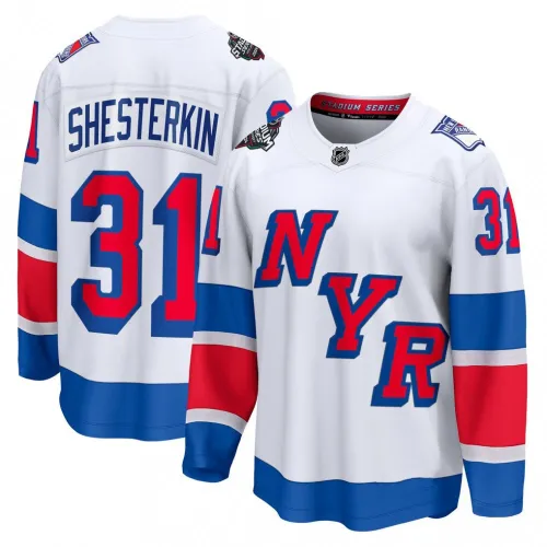Maillot de hockey des New York Rangers Igor Shesterkin blanc 2024 NHL Stadium Series Breakaway Premium pour homme