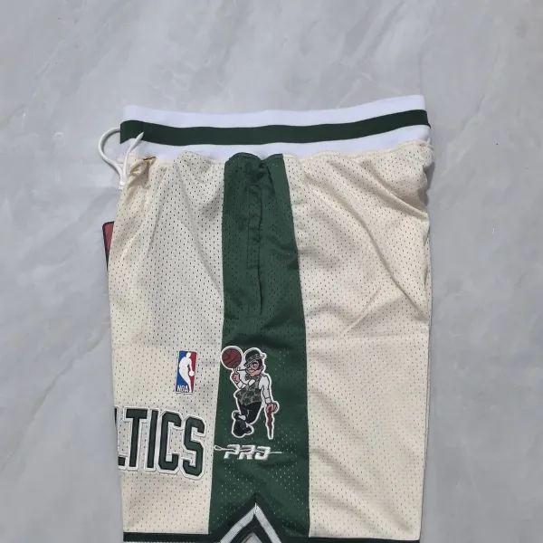 Boston Celtics Pocket Cream Basketball Shorts - A-Grade Quality Detail View