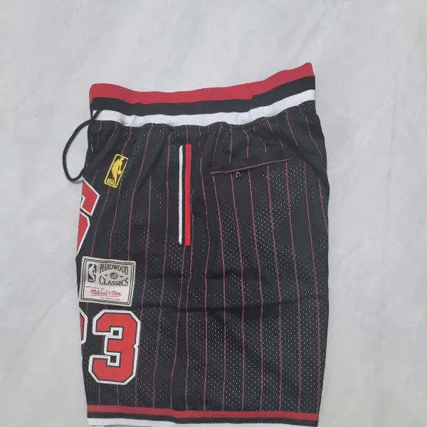 Chicago Bulls Throwback Pocket Black Red Stripe Basketball Shorts - A-Grade Quality Detail View