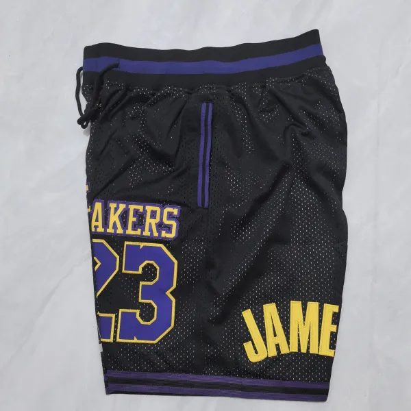Los Angeles Lakers Throwback Pocket Black Basketball Shorts - A-Grade Quality Detail View