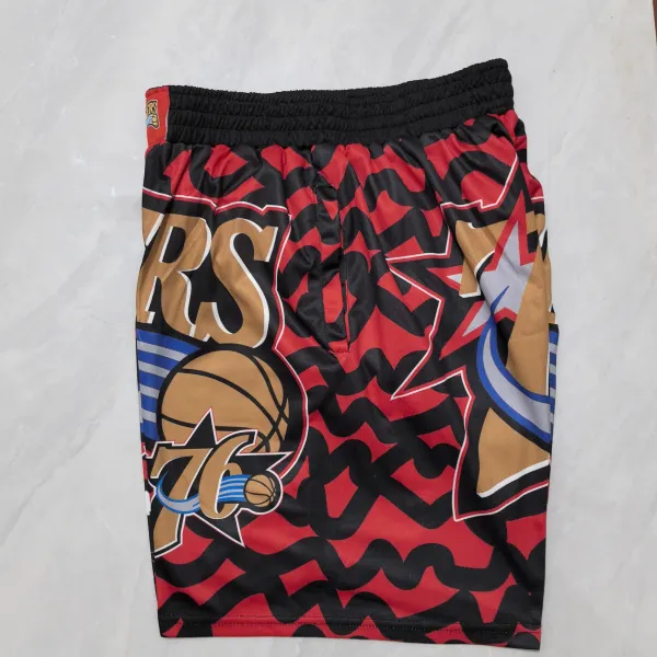 Philadelphia 76ers Pocket Black Red Basketball Shorts - A-Grade Quality Detail View
