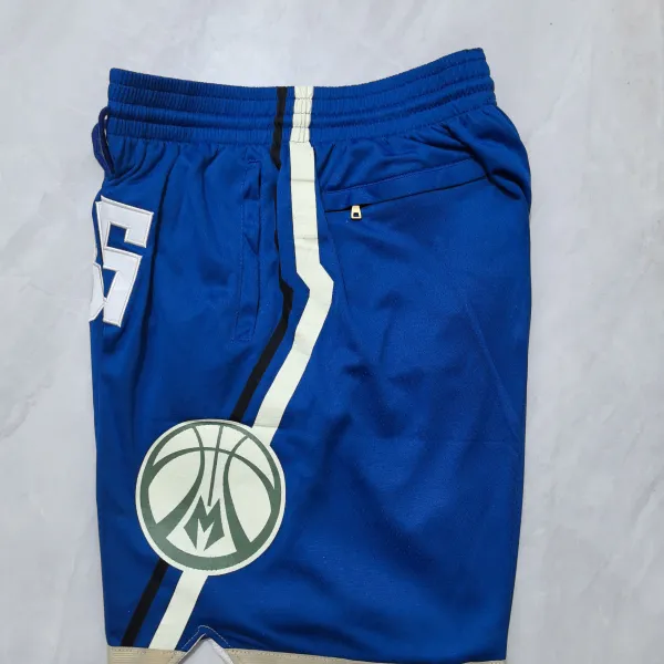Milwaukee Bucks 2025 City Edition Pocket Blue Basketball Shorts - A-Grade Quality Detail View