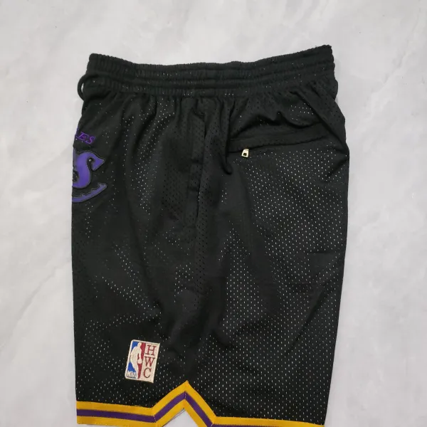 Los Angeles Lakers Throwback Pocket Black Basketball Shorts - A-Grade Quality Detail View