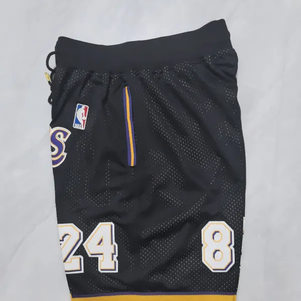 Los Angeles Lakers Throwback Pocket Black Basketball Shorts - A-Grade Quality Detail View