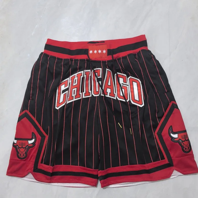 Calções de basquetebol Chicago Bulls 2026 City Edition, pretos com riscas vermelhas, modelo de bolso