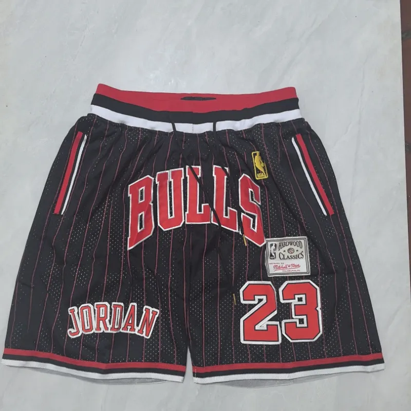 Chicago Bulls Throwback Pocket Black Red Stripe Basketball Shorts