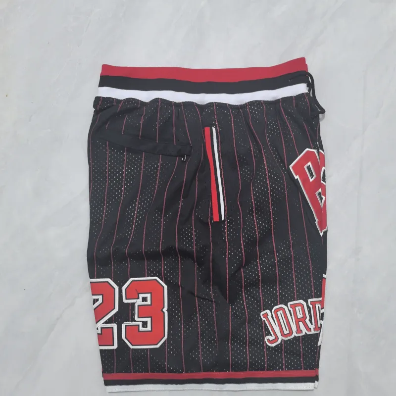 Chicago Bulls Throwback Pocket Black Red Stripe Basketball Shorts
