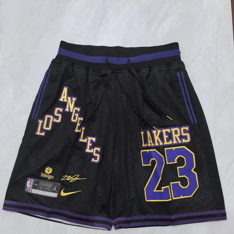 Los Angeles Lakers Throwback Pocket Black Basketball Shorts