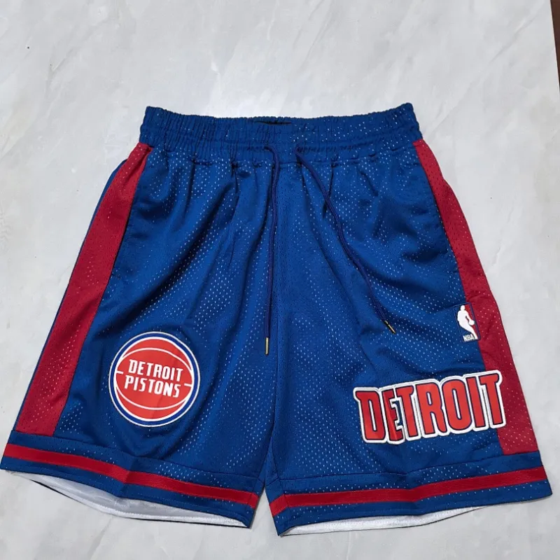 Calções de basquetebol azuis com bolsos dos Detroit Pistons