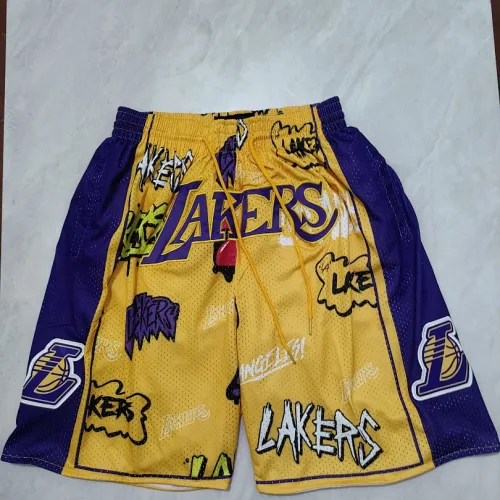 Calções de basquetebol amarelos com bolsos dos Los Angeles Lakers