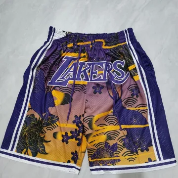 Pantalones cortos de baloncesto morados con bolsillos de los Lakers de Los Ángeles