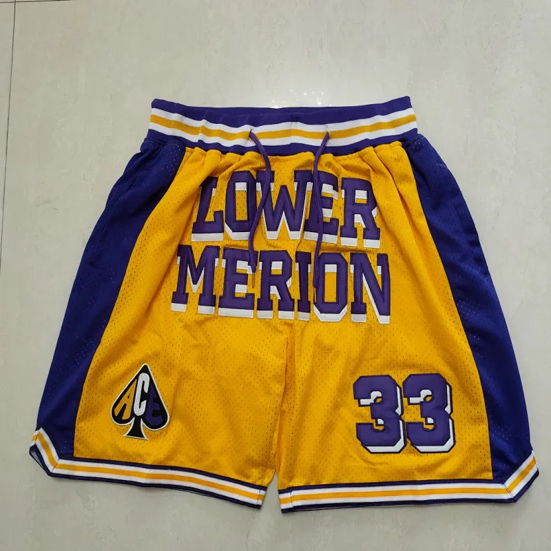 Calções de basquetebol amarelos com bolsos dos Los Angeles Lakers