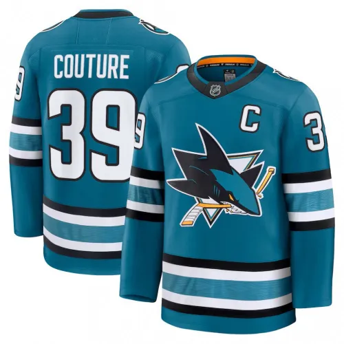 Herren San Jose Haie Logan Couture Teal Home Premium Trikot