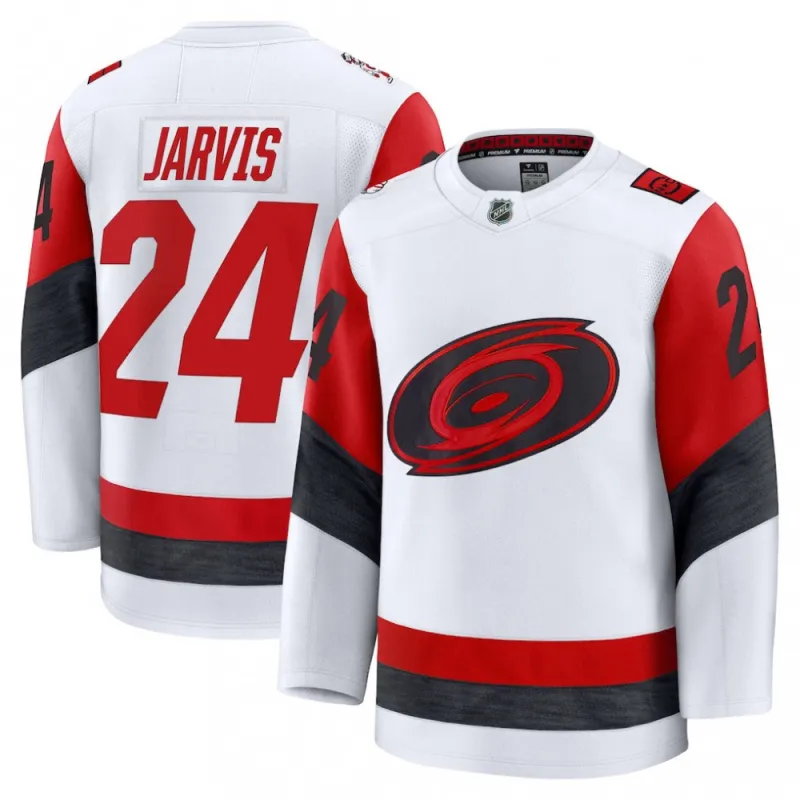 Men’s Carolina Hurricanes Seth Jarvis White Away Premium Jersey