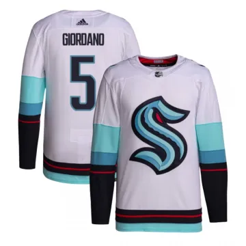 Camisola autêntica masculina Seattle Kraken Mark Giordano #5 adidas White Away Primegreen