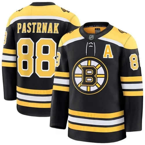 David Pastrnak Camisola Premium preta dos Boston Bruins em casa