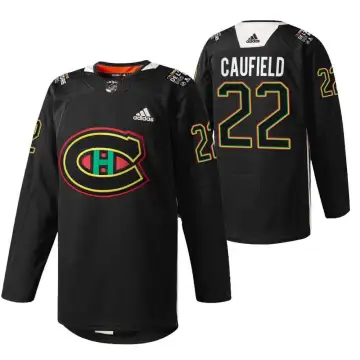 Camisola de aquecimento preta da Noite da História dos Montreal Canadiens Cole Caufield