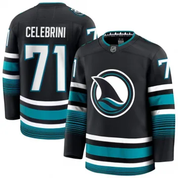San Jose Sharks Macklin Celebrini zwart alternatief premium-shirt voor heren