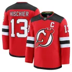 Nico Hischier dei New Jersey Devils - Maglia Premium rossa da casa di Jack Hughes
