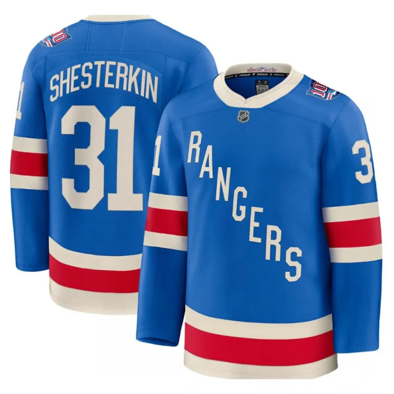 Herren New York Rangers Igor Shesterkin Blau Centennial Premium Jersey