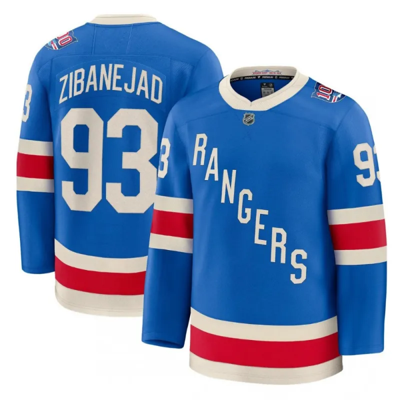 Men’s New York Rangers Mika Zibanejad Blue Centennial Premium Jersey