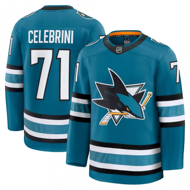 Men’s San Jose Sharks Macklin Celebrini Teal Home Premium Jersey