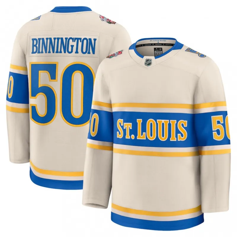 Jordan Binnington St. Louis Blues 2025 NHL Winter Classic Premium Player Jersey – Cream