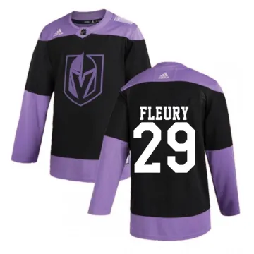 Camisola de treino masculina dos Vegas Golden Knights Marc-André Fleury #29 Adidas Black Hockey Fights Cancer