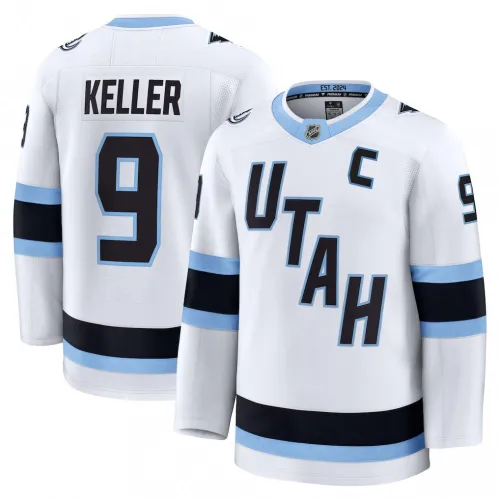 Camisa de jogador premium Clayton Keller, modelo «Utah Mammoth White Away», para homem