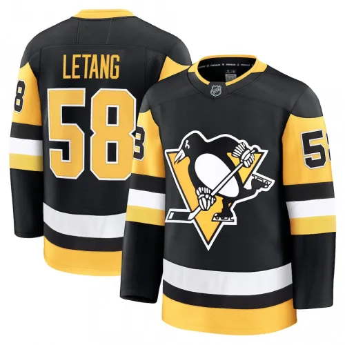 Camisa Premium Preta de Jogo em Casa dos Pittsburgh Penguins de Kris Letang para Homem