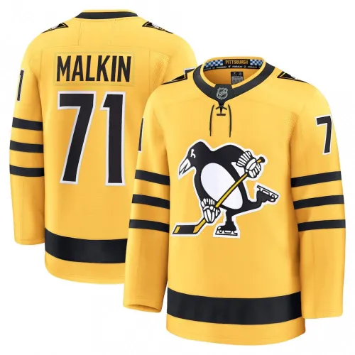Camisola Premium Alternativa Dourada dos Pittsburgh Penguins de Evgeni Malkin para Homem
