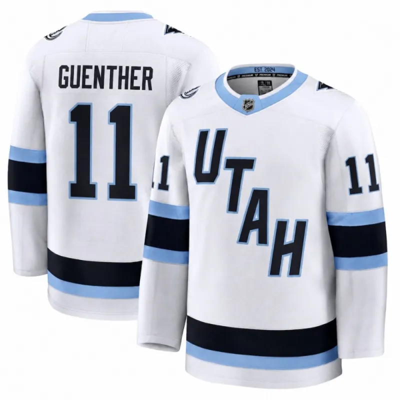 Camisa de jogador premium masculina «Utah Mammoth White Away» da Dylan Guenther