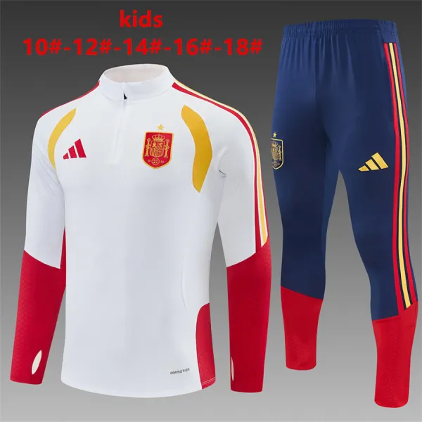 2026 Spain Kids Half-zip Tracksuit White - A-Grade Quality Detail View