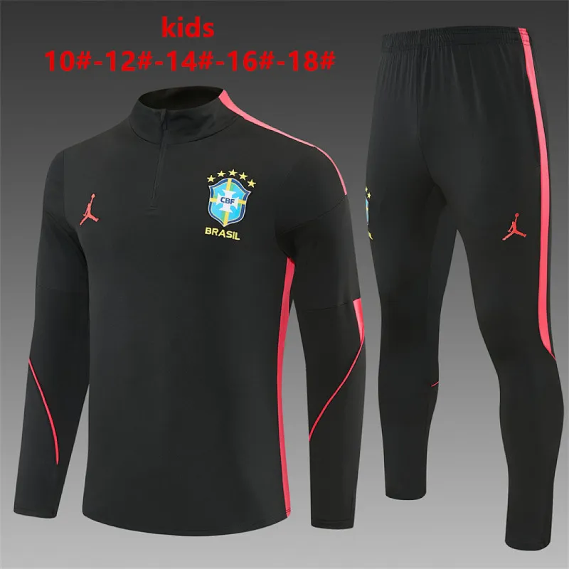 2026 Brazil Jordan Collaboration Kids Half-zip Tracksuit Black/Orange