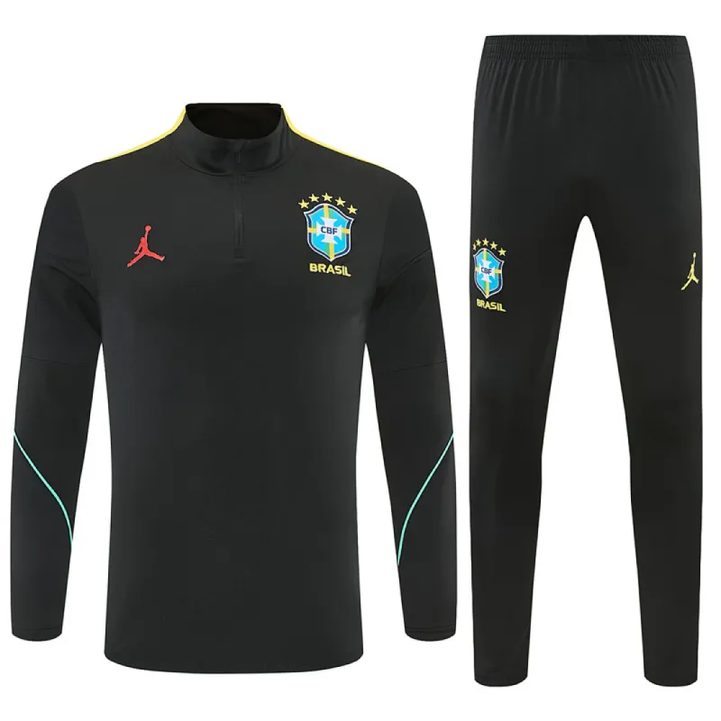 2026 Brazil Jordan Collaboration Half-zip Tracksuit Black/Yellow