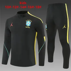 US35.98 - 2026 Brazil Jordan Collaboration Kids Half-zip Tracksuit Black/Yellow
