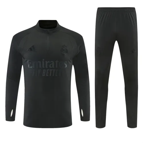 26/27 Real Madrid All Black Half-zip Tracksuit