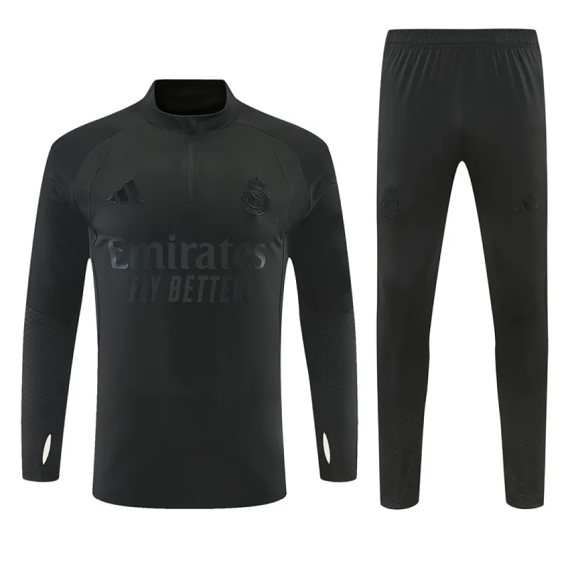 26/27 Real Madrid All Black Half-zip Tracksuit