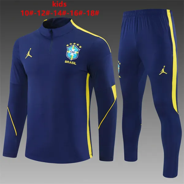 2026 Brazil Jordan Collaboration Kids Half-zip Tracksuit Royal Blue - A-Grade Quality Detail View