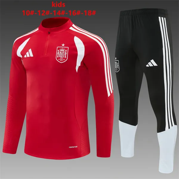 2026 Spain Kids Half-zip Tracksuit Red/White - A-Grade Quality Detail View