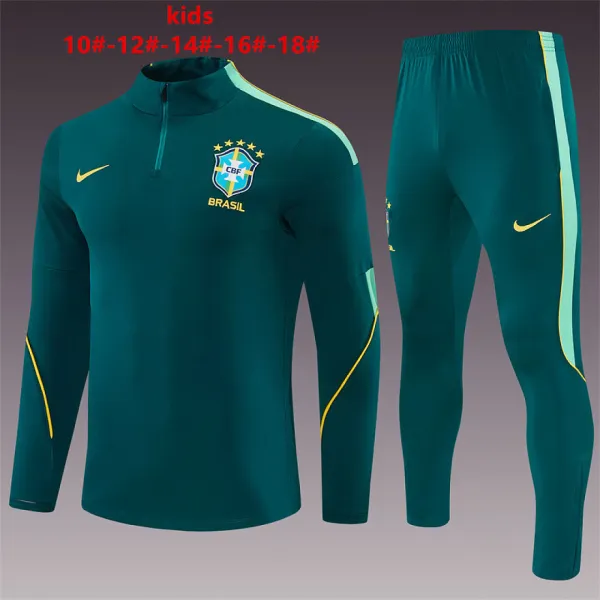 2026 Brazil Kids Half-zip Tracksuit Dark Green - A-Grade Quality Detail View