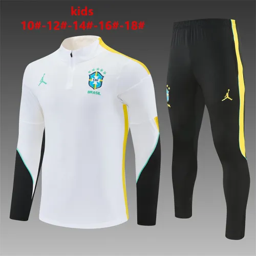 2026 Brazil Jordan Collaboration Kids Half-zip Tracksuit White