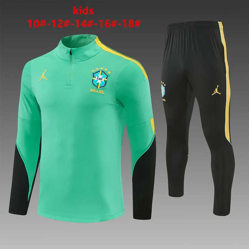 2026 Brazil Jordan Collaboration Kids Half-zip Tracksuit Light Green