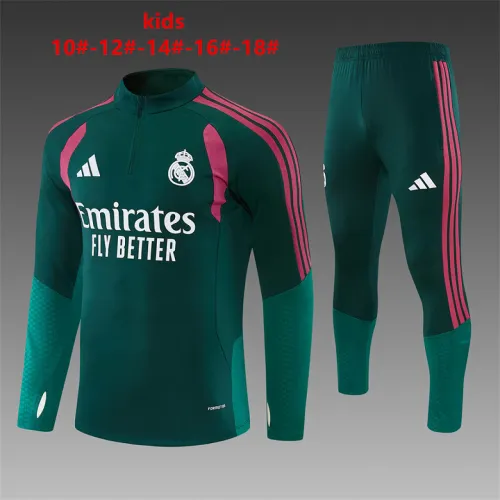26/27 Real Madrid Kids Half-zip Tracksuit Dark Green/Pink