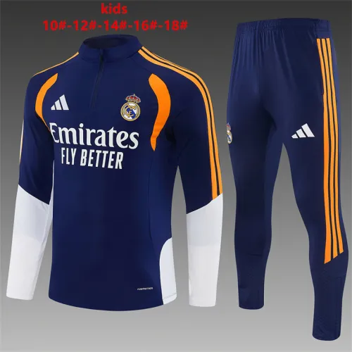 26/27 Real Madrid Kids Half-zip Tracksuit Royal Blue/Yellow
